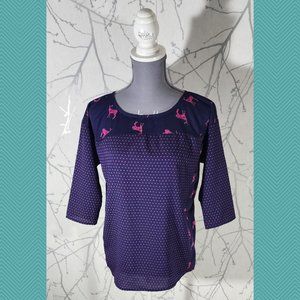 Ella Moss Purple Polkadot Deer Printed Blouse